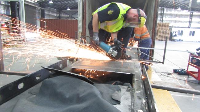 Methamphetamine set for South Australian communities was found inside a crane jib. Picture: Supplied.