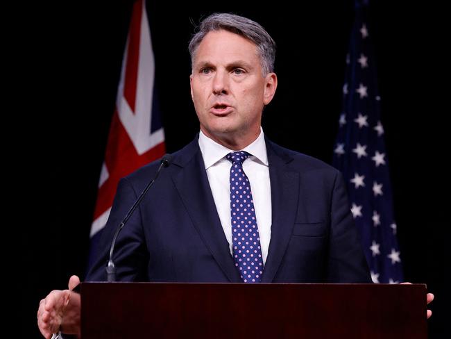 ANNAPOLIS, MARYLAND - AUGUST 06: Australian Deputy Prime Minister and Minister for Defense Richard Marles holds a joint news conference during the Australia-U.S. Ministerial Consultations (AUSMIN) at the U.S. Naval Academy on August 06, 2024 in Annapolis, Maryland. During the 34th AUSMIN, Marles was joined by Australian Foreign Minister Penny Wong, U.S. Secretary of State Antony Blinken and U.S. Secretary of Defense Lloyd Austin, who sought to show unity in the Indo-Pacific in the face of what they call China's destabilizing effects in the region.   Chip Somodevilla/Getty Images/AFP (Photo by CHIP SOMODEVILLA / GETTY IMAGES NORTH AMERICA / Getty Images via AFP)