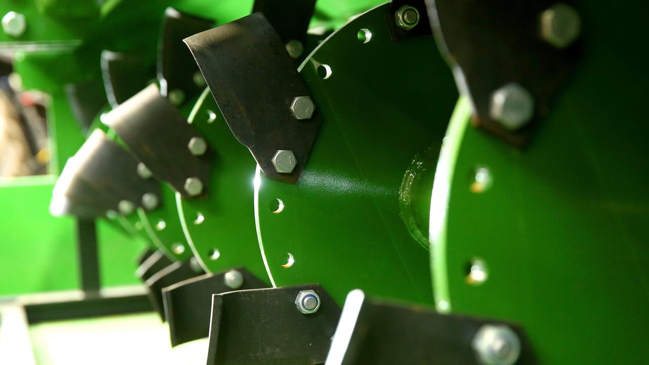 The machine’s rotating blades create a competition-free seed bed for germination, leaving about 80 per cent of pasture undisturbed. Picture: Andy Rogers