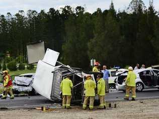 A accident involving several vehicles on the Warrego Highway at Hatton Vale. Photo: David Nielsen / The Queensland Times. Picture: David Nielsen