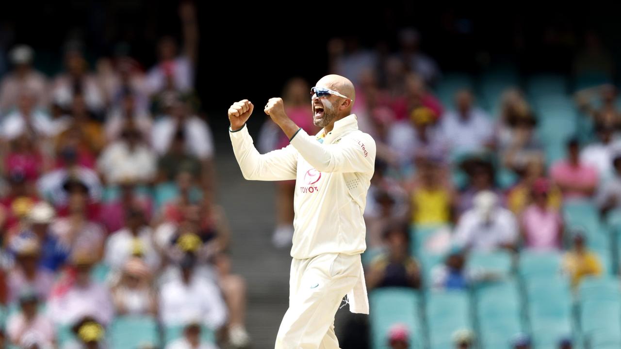 Nathan Lyon made a key breakthrough for the Aussies on day four. (Photo by Darrian Traynor/Getty Images)