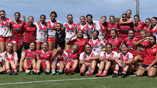 The St George and Illawarra sides come together after their round seven Lisa Fiaola Cup clash at Jubilee Stadium. Picture: Jason Hosken