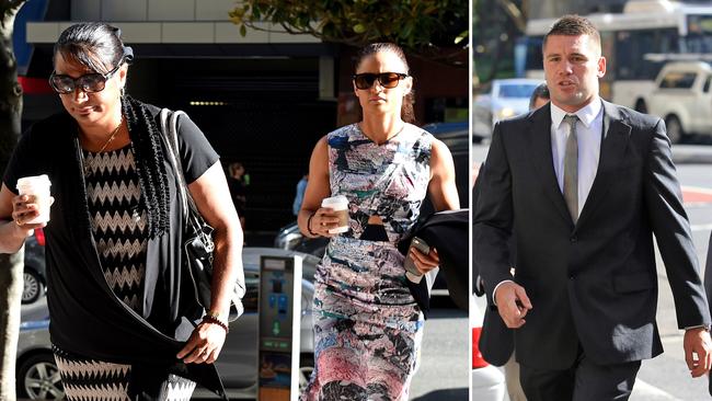 NT Senator Nova Peris (left), and her daughter Jessica Peris (centre), arrive at the Downing Centre Local Court in Sydney on Thursday, Feb. 25, 2016. Sydney Roosters NRL player, Shaun Kenny-Dowall, is accused of assaulting, stalking and destroying the phone of his former girlfriend Jessica Peris, the daughter of Senator Nova Peris. (AAP Image/Dan Himbrechts) NO ARCHIVING