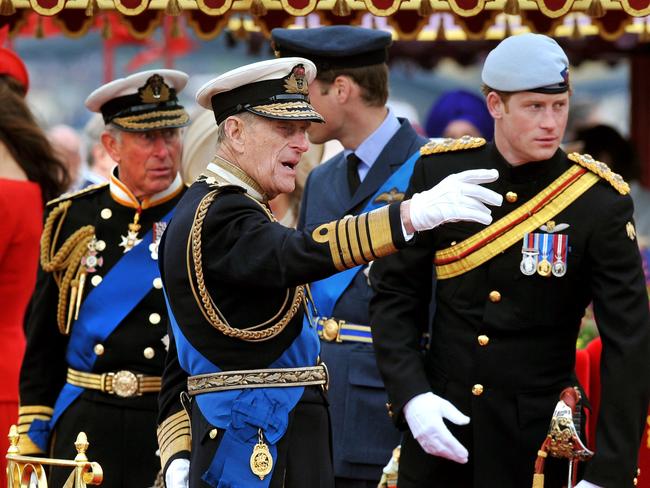 Prince Charles, Prince Philip, Prince William and Prince Harry on-board the Spirit of Chartwell during the Thames Diamond Jubilee Pageant. Picture: AFP