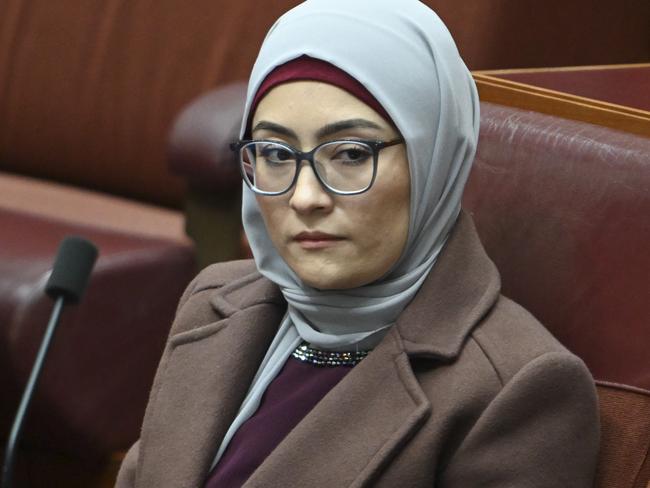 CANBERRA, Australia - NewsWire Photos - July 1, 2024: Senator Fatima Payman during Question Time in the Senate at Parliament House in Canberra. Picture: NewsWire / Martin Ollman