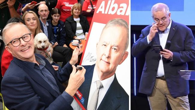 Contrasting fortunes: Anthony Albanese and Scott Morrison the day after the election. Picture: News Corp Australia