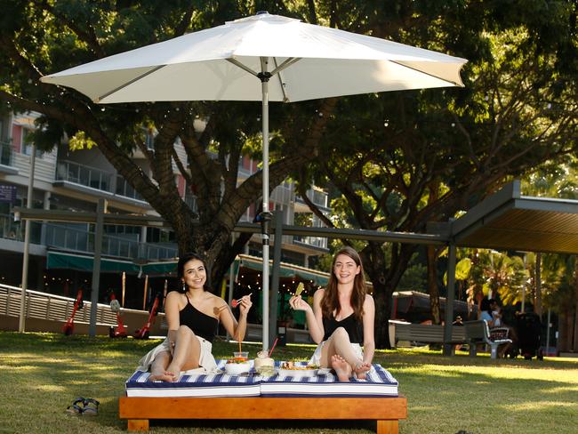 Cemre Tukengun and Sinead McDonnell are big fans of the Waterfront’s new Beach Club concept. Picture: Glenn Campbell