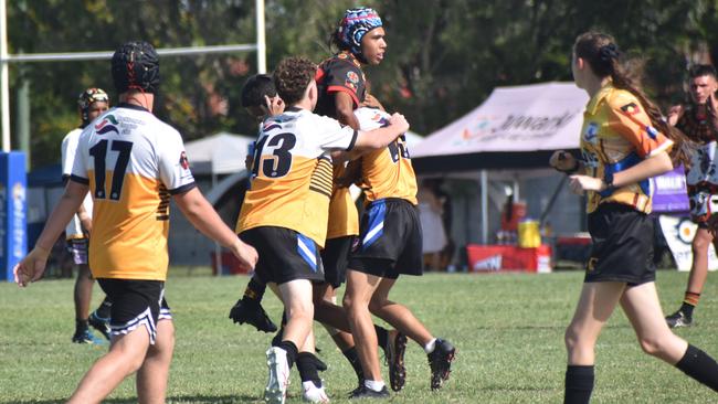 Warba Wangarunya Rugby League Carnival, under-17 boys, DCYSI Barbarians versus Team Indigenous, Saleyards Park, Rockhampton, January 19, 2024.