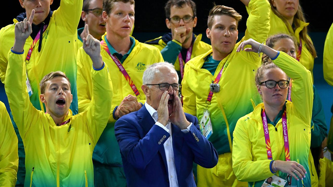 THE PM shouting all the wrong words. Picture: Dan Mullan/Getty Images.