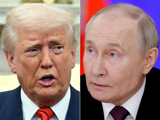 L-R, US President Donald Trump in the Oval Office of the White House in Washington, DC, on March 13, 2025 and Russia's President Vladimir Putin at the Kremlin in Moscow on March 13, 2025. Picture: AFP