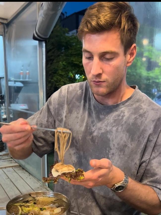 Lachlan Jackson fully embraced the culture during his four season playing in South Korea – including trying all the food. Picture: supplied