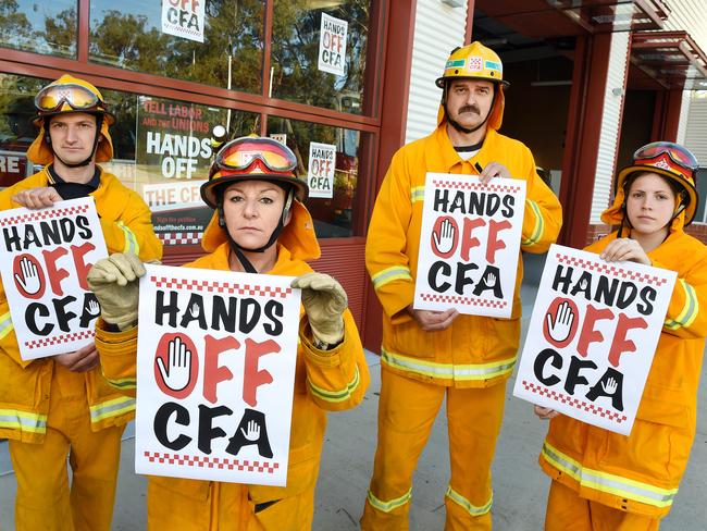 Hillcrest CFA volunteers are joining colleagues around the state supporting the 'Hands off the CFA' campaign. Picture: Steve Tanner