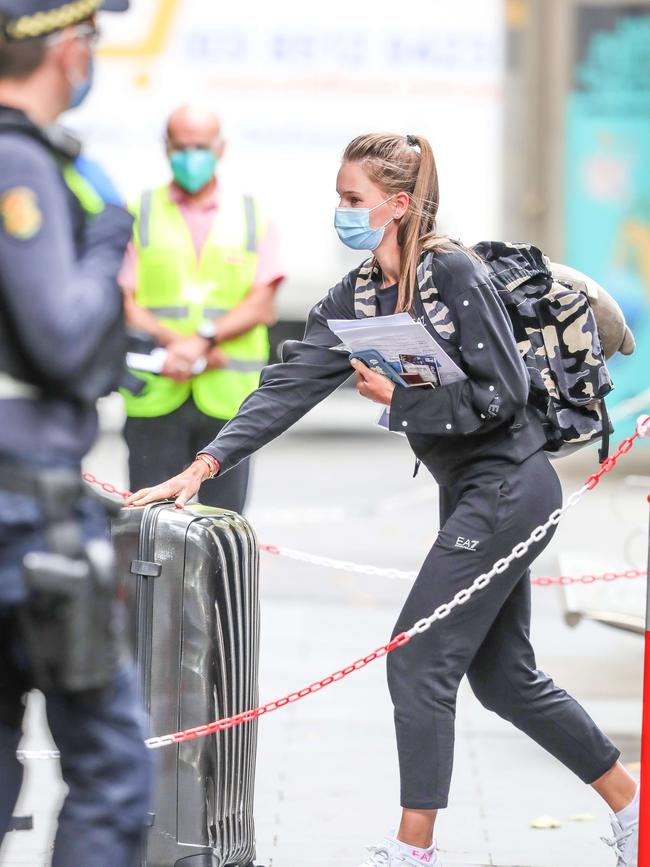 Veronika Kudermetova arrives at the Grand Hyatt. Picture: Tim Carrafa