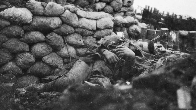 An Australian Digger killed in the German second line, held throughout the night by the 5th Australian Division during the Battle of Fromelles. Picture: AWM AO1566