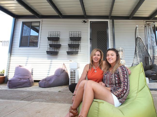 Kids under cover builds small studios in backyards for kids who need accomodation due to family issues. Tegan Newman with the studio she lives with and her mum Noraine Singletary who owns the property. Sunday, March19. 2017. Picture: David Crosling