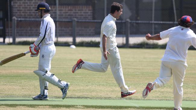 Toorak Prahran’s Matt Gobbo celebrates a wicket. Picture: Stuart Milligan