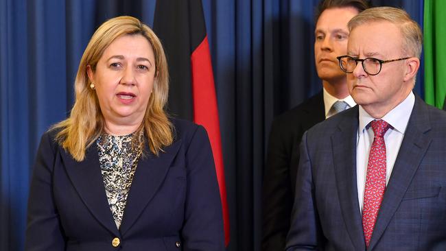 Premier of Queensland Annastacia Palaszczuk with Prime Minister of Australia Anthony Albanese at the national cabinet held in Brisbane on Friday. Picture: NCA NewsWire / John Gass