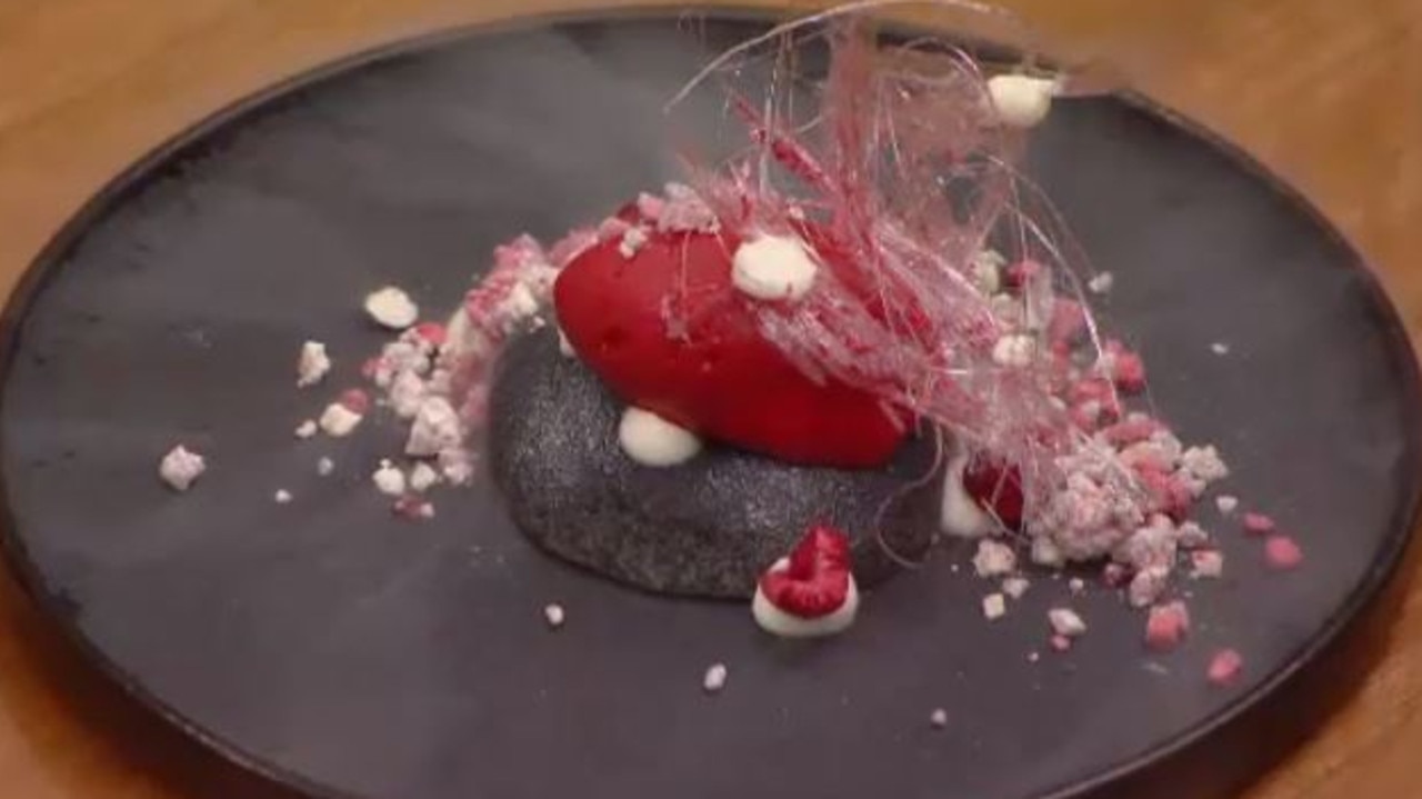 Reynold’s space-inspired raspberry dessert looked incredible. Picture: Channel 10