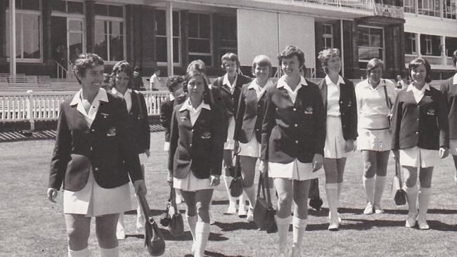 MY FAVOURITE PHOTO. Australian Women's Cricket captain, Miriam Knee (Front, far left) leads her team onto Lord's Cricket Ground in London ahead of the first ever Women's Cricket World Cup One Day competition in 1973. Supplied by Alison Arndt and Miriam Knee.