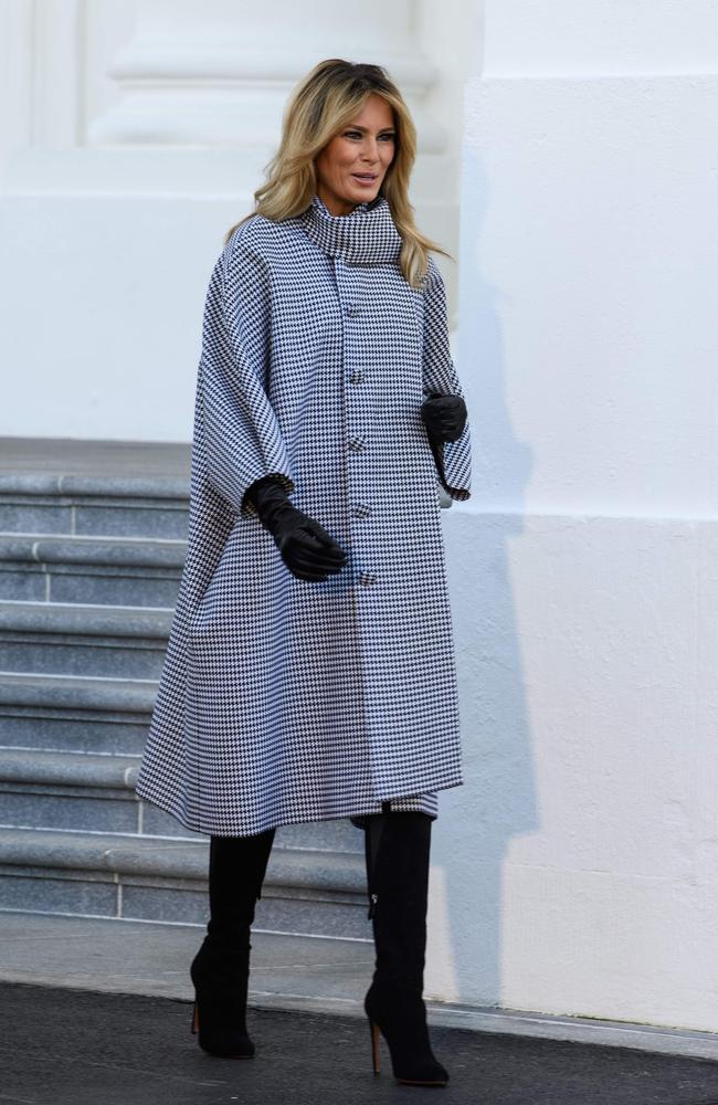 US First Lady Melania Trump arrives to receive the White House Christmas tree at the White House in Washington, DC, on November 23, 2020. Picture: Nicholas Kamm/AFP