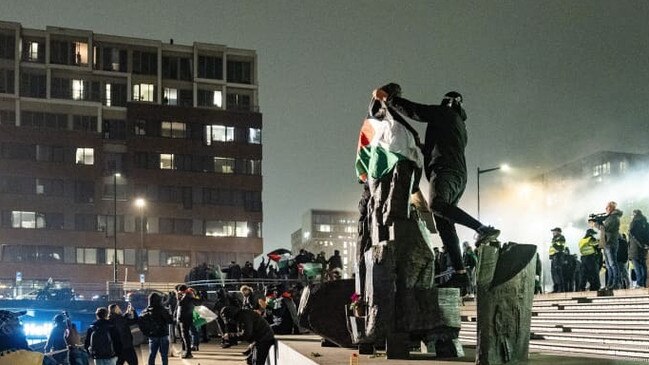 A pro-Palestinian demonstration in an Amsterdam square before the soccer game. Picture: Jeroen Jumelet/AFP/Getty Images