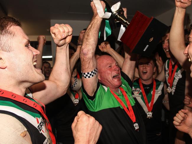 EFNL: Donvale coach Kevin Collins with the 2023 Division 3 cup. Picture: Davis Harrigan