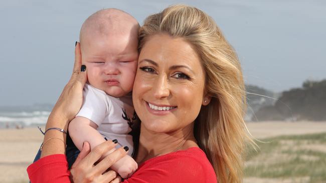 Channel 7 personality Liz Cantor with son Fin, 3 months. Picture Glenn Hampson