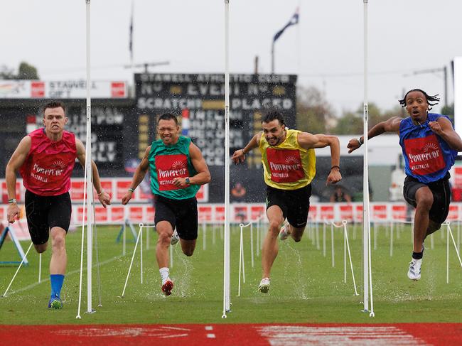 Finish to the men's 2024 Stawell Gift. Picture: Luke Hemer