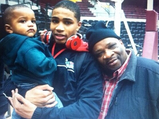 A young Keifer Sykes with his son KJ and late father James. Picture: Instagram/@ksykesyb28