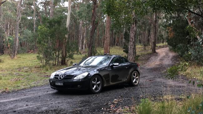 Police conduct tests on a Mercedes, similar to Karen Ristevski’s at Mt Macedon. Picture: David Hurley