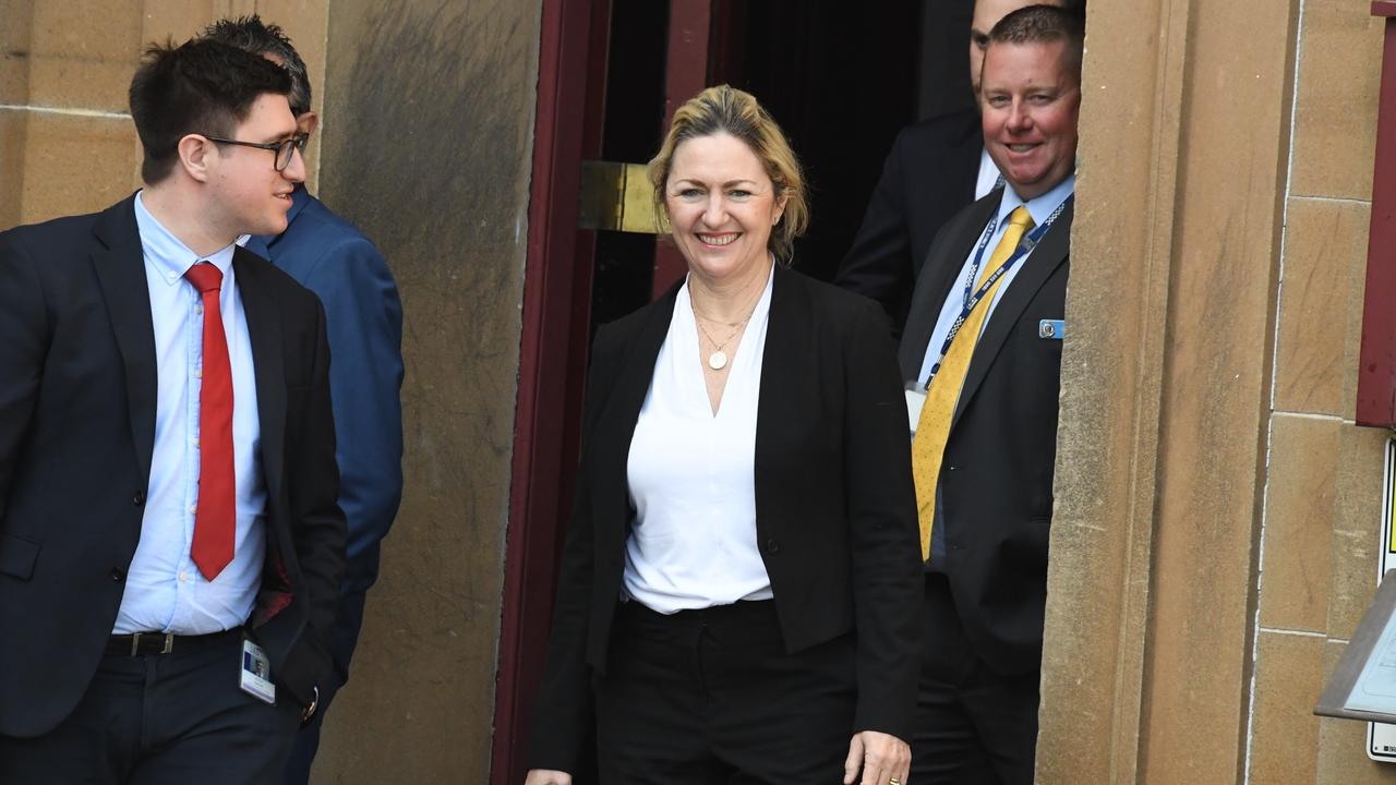 Margaret Cunneen SC (centre) in one of her last trials as a crown prosecutor leaves the NSW Supreme Court in Darlinghurst in August 2018. Picture: Peter Rae/AAP