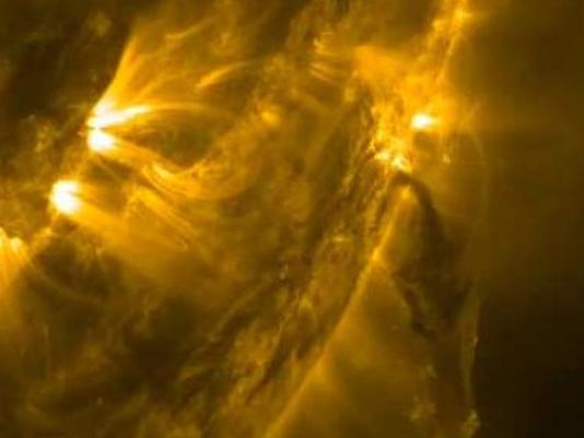 Credit: NASA A "prominence eruption" recorded by NASA Solar Dynamics Observatory. A small, hovering mass of twisted strands of plasma shifted back and forth before erupting into space. NASA/Solar Dynamics Observatory NASA/Solar Dynamics Observatory