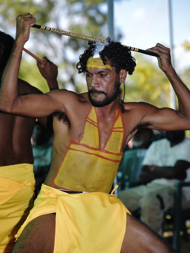 A dancer performs for the gathered crowds. Picture: Keri Megelus