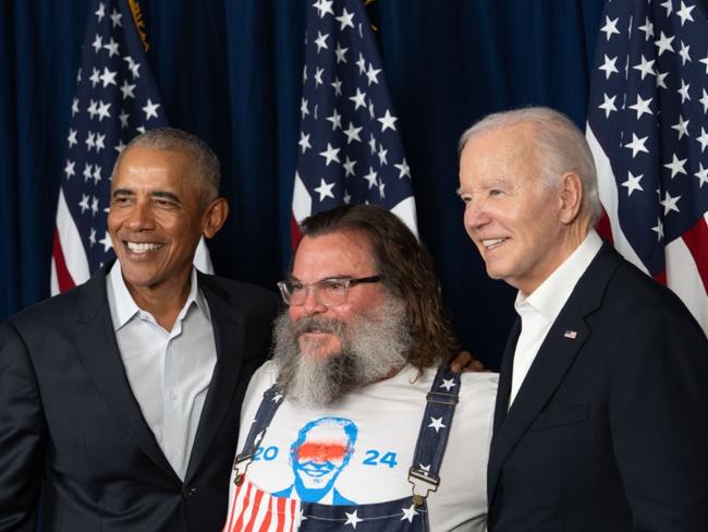 Supplied social media photo of Former US President Barack Obama, Actor Jack Black and US President Joe Biden. Picture: X