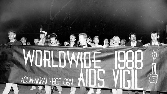 Raising awareness: the 1988 Worldwide AIDS vigil march from Oxford Street to Pitt Street in Sydney. Picture: Guy Willmott