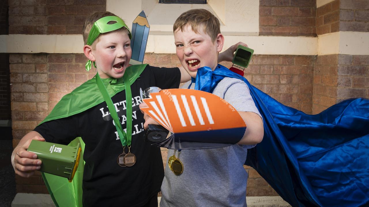 Brothers Patterson and Lawson Plumbe after competing in solo speech and drama sections of the 77th City of Toowoomba Eisteddfod at Empire Theatre. Picture: Kevin Farmer