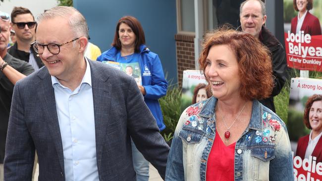 Dunkley by Election,  Labor Candidate Jodie Belyea at Derinya Primary School where she voted along with PM Anthony Albanese. Saturday, March 2, 2024. Picture: David Crosling