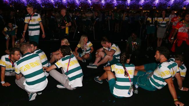 Australian athletes at Carrara Stadium for the closing ceremony of the Commonwealth Games. Picture: Michael Dodge/Getty