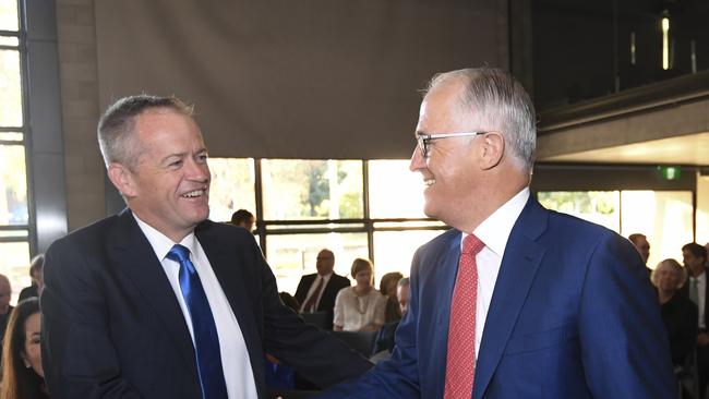 Bill Shorten and Malcolm Turnbull attend an ecumenical service for the start of the parliamentary year in Canberra this morning. Picture: AP