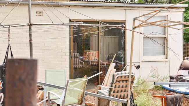 The backyard of Sean Ferris’ home, who was fatally shot by police after he stabbed them outside his Symons St, Crystal Brook house. Picture: Brenton Edwards