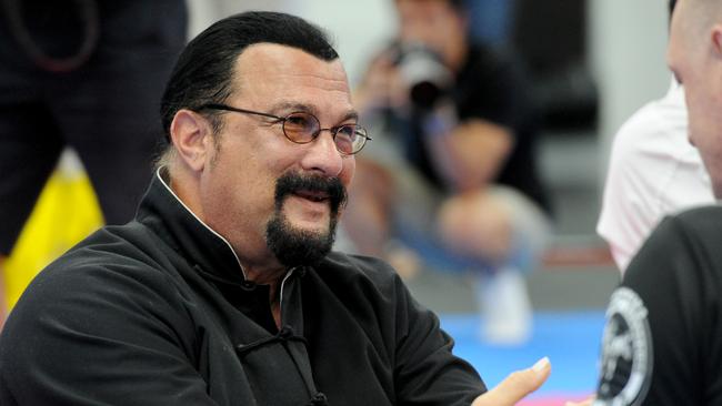 Steven Seagal runs through some training techniques with fans at Hammer’s Gym at Nunawading. Picture: Andrew Henshaw