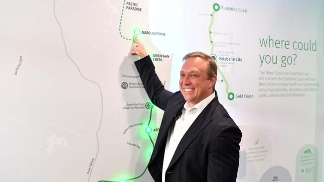 Then-Premier Steven Miles opening an information and engagement centre for the Sunshine Coast Direct Rail. Picture: Patrick Woods.