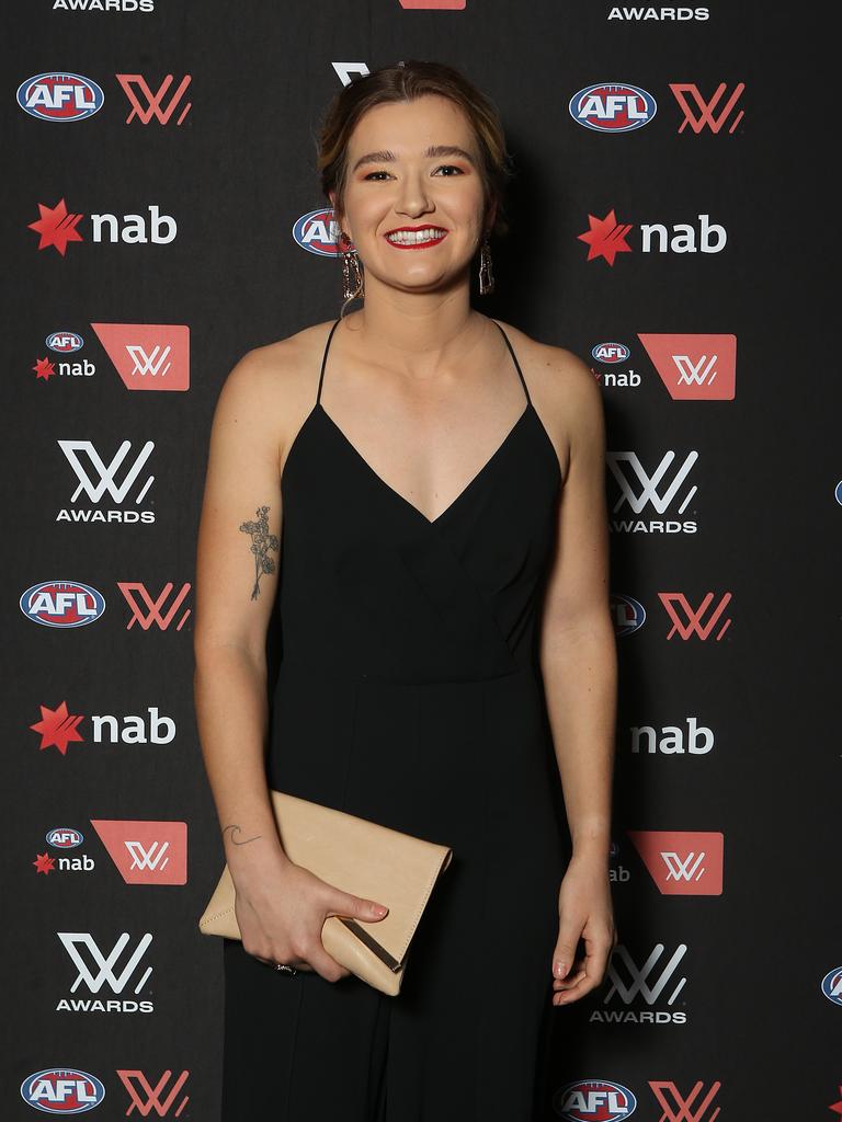 Jamie Howell Premiership Cup Ambassador poses for a photo during the 2021 AFLW W Awards at The Gabba on April 20, 2021 in Brisbane, Australia. (Photo by Jono Searle/Getty Images)