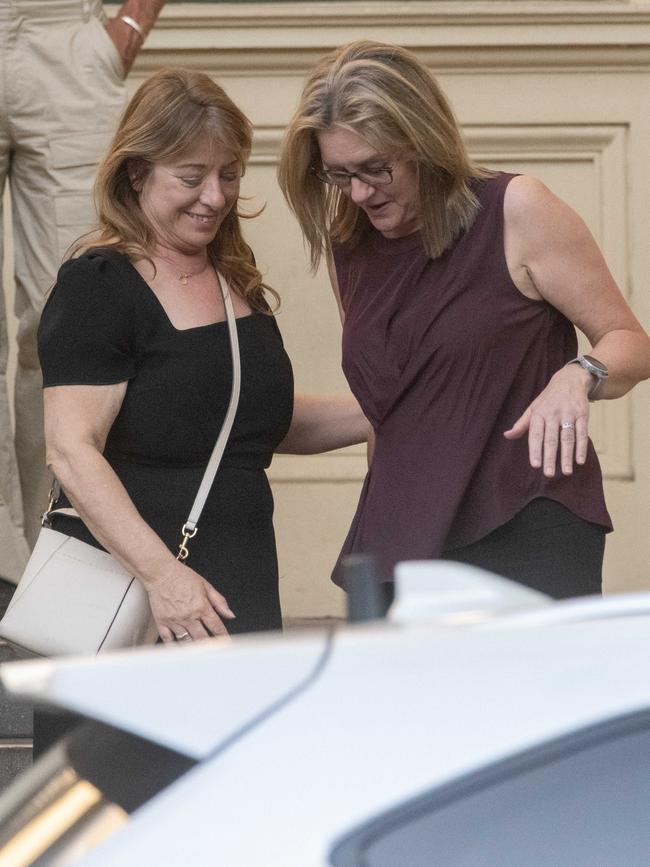 Victorian Premier Jacinta Allan with a staffer at the party. Picture: Tony Gough