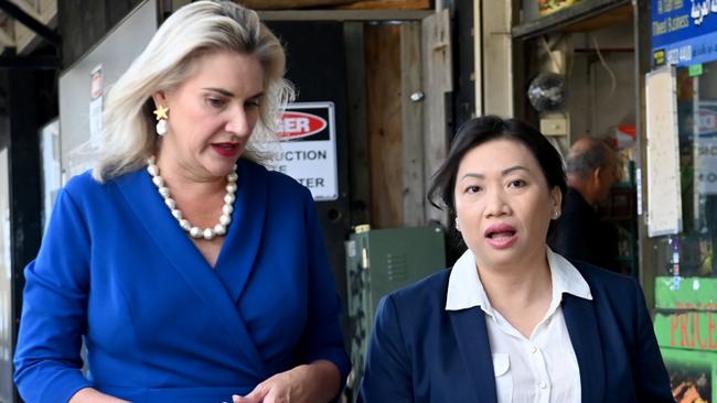 Liberal Senator Hollie Hughes, who campaigned with local candidate Courtney Nguyen in Liverpool, said quotas went against Liberal values of meritocracy. Picture: Jeremy Piper