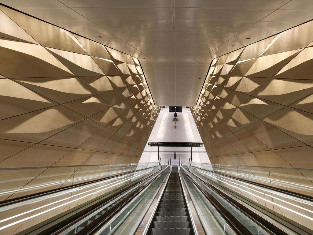 The escalator down to the Sydney Metro platform at Central Station. Picture: Richard Dobson