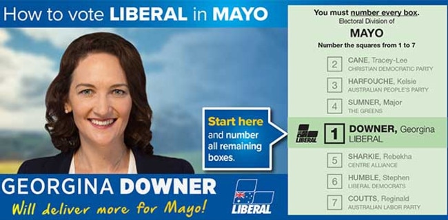 The Liberal Party’s how-to-vote card.