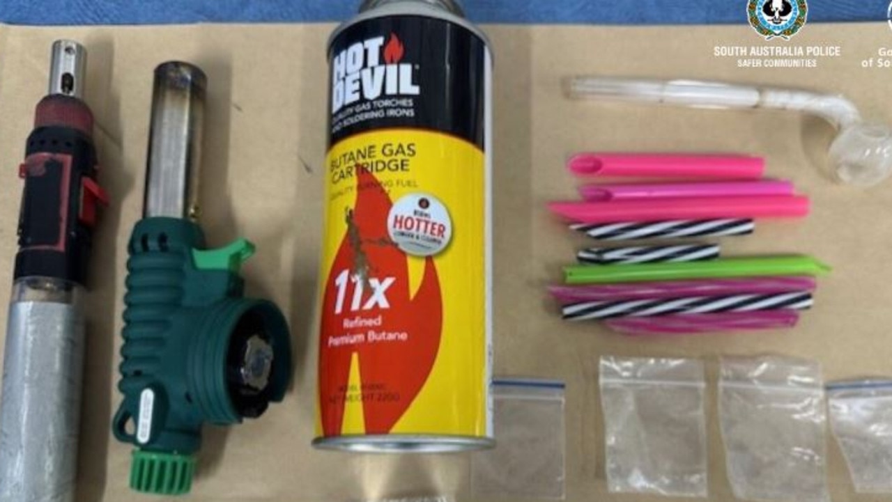 SA Police allege a Peterborough service station worker was allegedly threatened with a large butane torch by a man found with methamphetamine and drug utensils. Picture: SAPOL