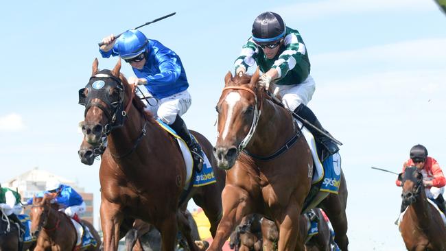 Michael Dee Devil Night ridden by Michael Dee wins the Sportsbet Blue Diamond Stakes at Caulfield Racecourse on February 22, 2025 in Caulfield, Australia. (Photo by Brett Holburt/Racing Photos via Getty Images)