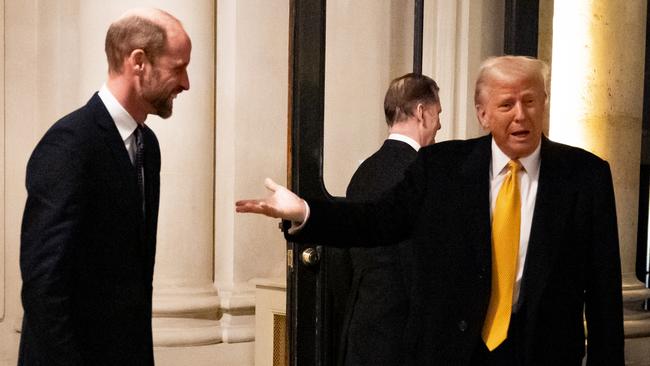 Prince William reacts with a laugh going after talks with Mr Trump. Picture: Getty Images